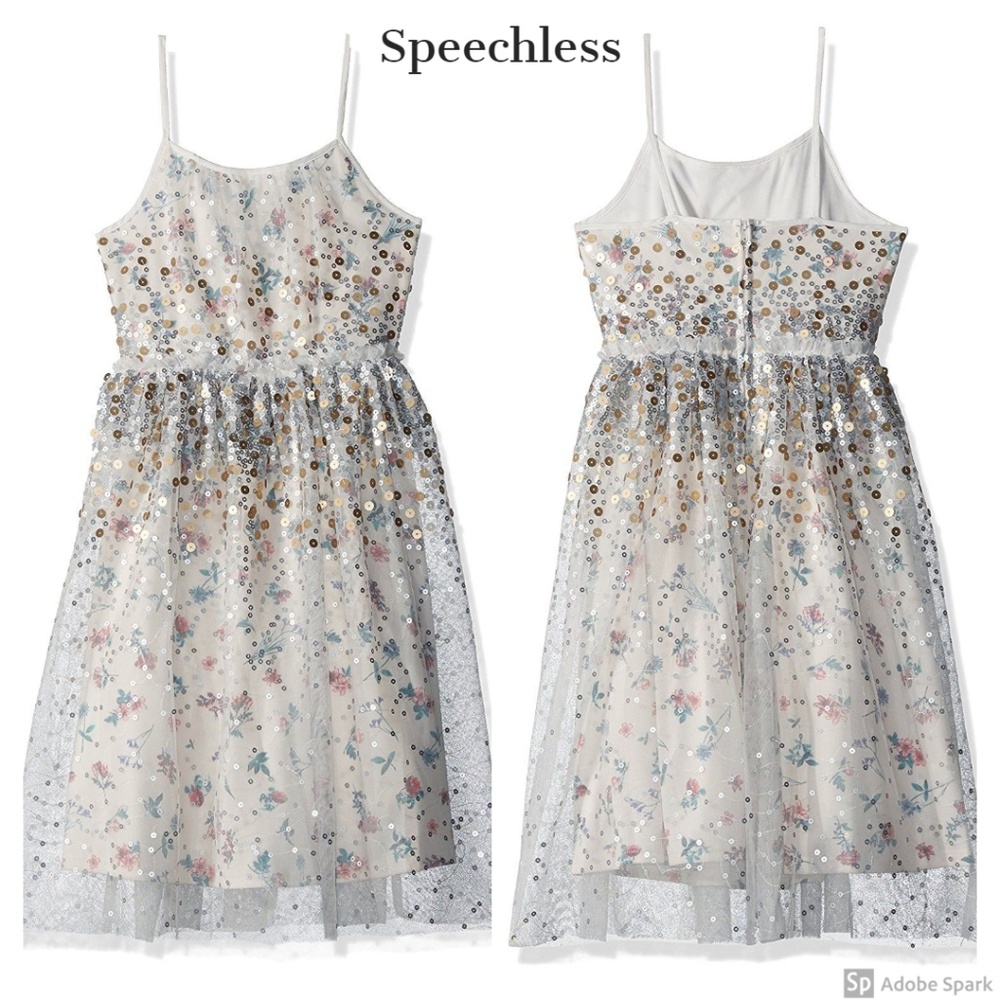 Speechless Girls‎ Floral Sequin Tulle Special Occasion Dress Ivory 7 8 12 14 16